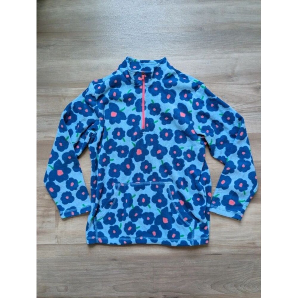 Hanna Andersson Blue Floral Print Fleece Quarter Zip Pullover, 12Y (U2)